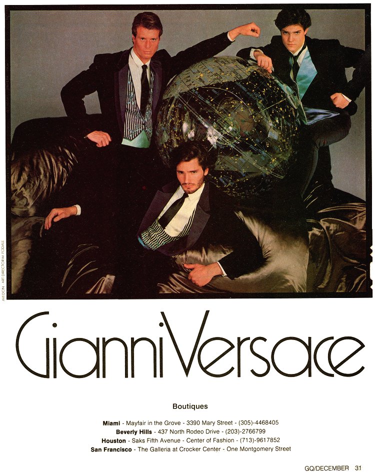 Rick Edwards, Mircea Oprea, Danny Arguelles in 1982 GQ Gianni Versace photo by Richard Avedon