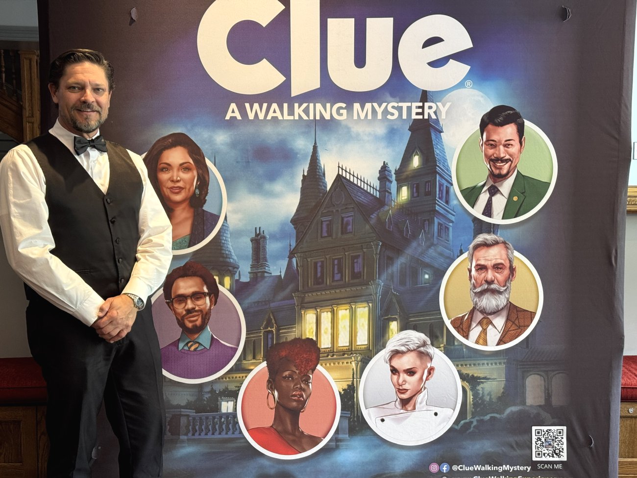 Mircea Oprea performing at The Wheeler Opera House as Butler Reltub in Clue: A Walking Mystery in Aspen 06/17/25 to 07/12/25